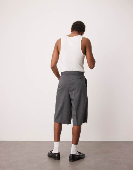 ASOS DESIGN - Bermuda habillé oversize à pinces sur le devant et fines rayures - Anthracite, 4 de 5