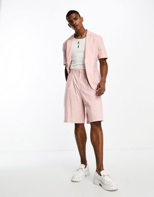 ASOS DESIGN bermuda linen mix suit short in pink | ASOS