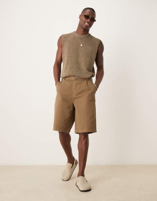 ASOS DESIGN - Bermuda long à plis et doubles pinces - Kaki