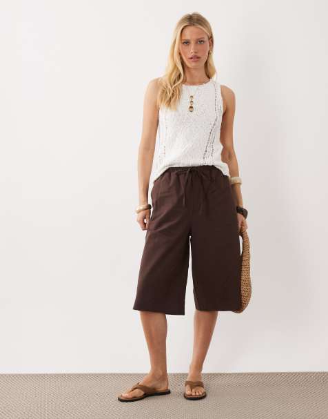 ASOS DESIGN - Bermuda long aspect lin - Chocolat - view 1