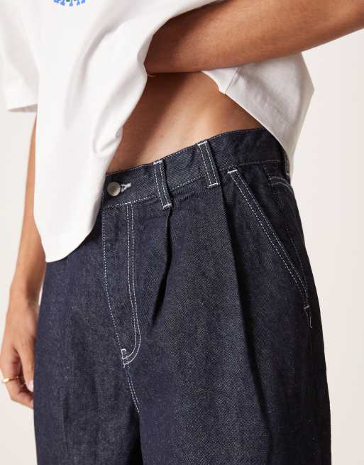 ASOS DESIGN long length denim jorts with double pleat in raw wash