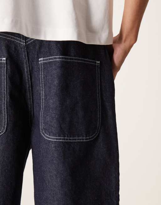 ASOS DESIGN long length denim jorts with double pleat in raw wash