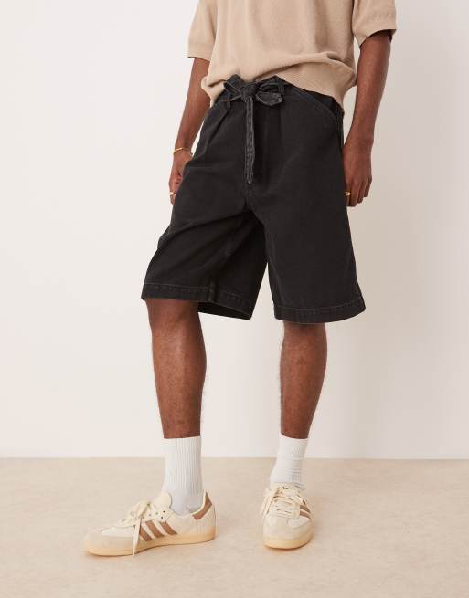 ASOS DESIGN - Bermuda long en jean à pinces avec liens noués à la taille - Noir délavé, 2 de 5