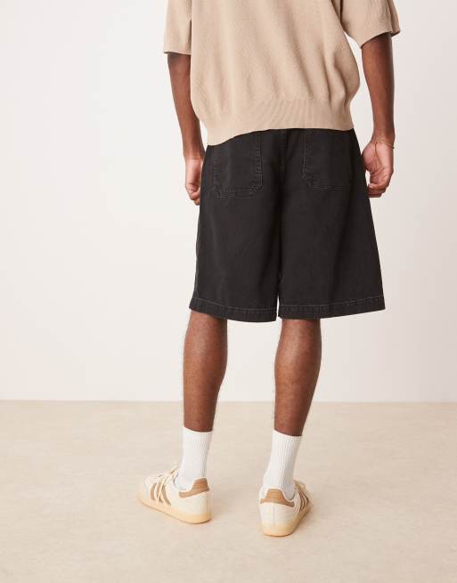 ASOS DESIGN - Bermuda long en jean à pinces avec liens noués à la taille - Noir délavé, 4 de 5