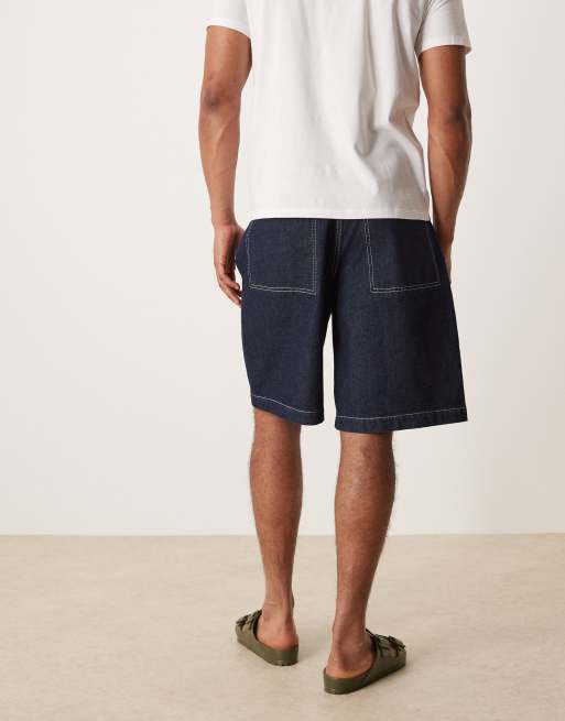 ASOS DESIGN - Bermuda long en jean à pinces sur les poches - Bleu brut, 4 de 5