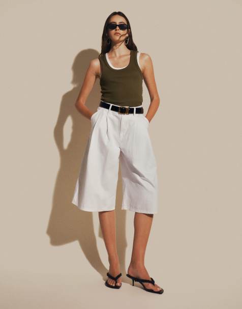 ASOS DESIGN - Bermuda long en jean plissé - Blanc - view 1