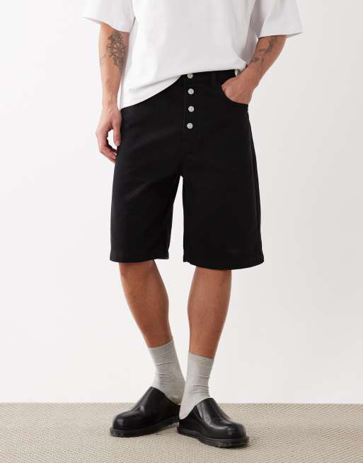 ASOS DESIGN - Bermuda long en sergé avec boutons apparents - Noir, 2 de 5
