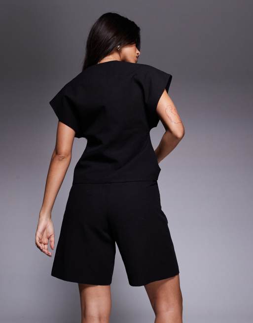 ASOS DESIGN - Bermuda long habillé d'ensemble aspect lin - Noir, 4 de 5