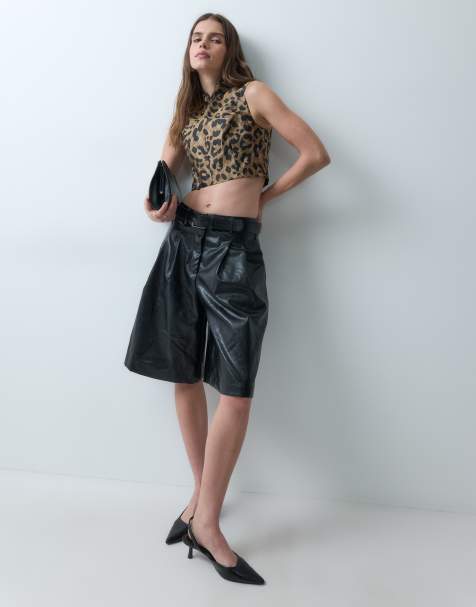 ASOS DESIGN bermuda long trapèze ajusté en PU craquelé noir - view 1