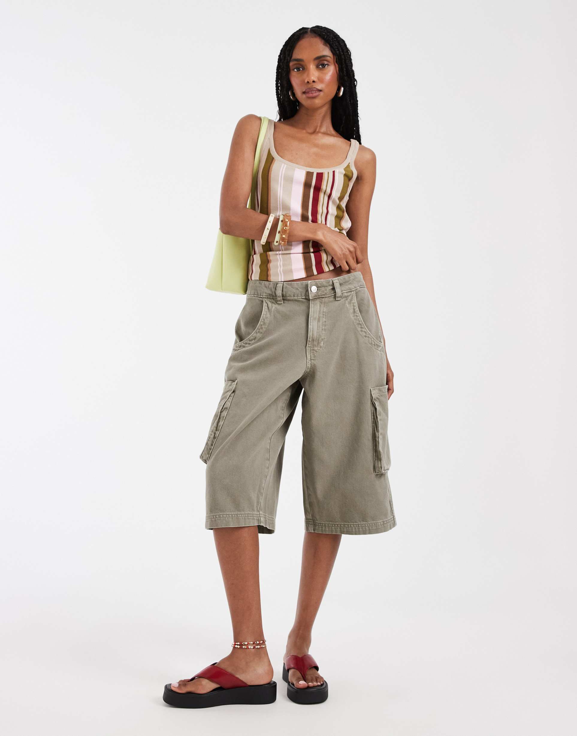 asos design bermuda longer shorts in khaki