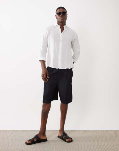 ASOS DESIGN - Bermuda mi-long à enfiler en denim de lin mélangé - Bleu foncé délavé - view 1