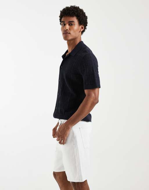 ASOS DESIGN - Bermuda mi-long en jean à surpiqûres contrastantes - Blanc, 4 de 5