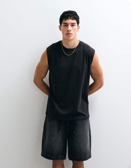 ASOS DESIGN - Bermuda mi-long en jean avec détail noué à la taille - Noir délavé, 3 de 7