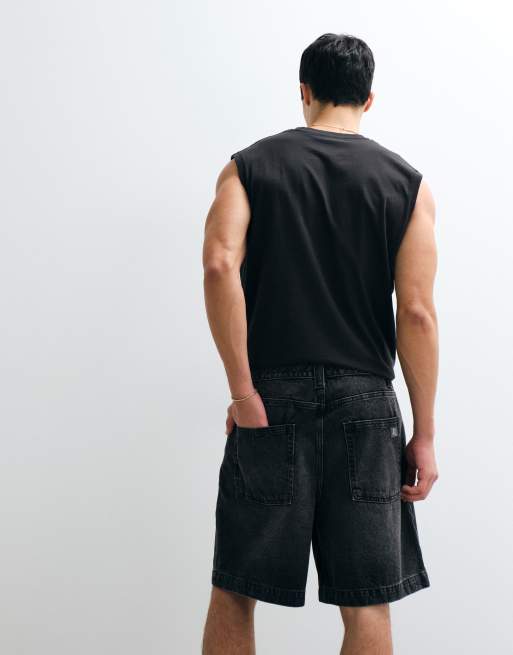 ASOS DESIGN - Bermuda mi-long en jean avec détail noué à la taille - Noir délavé, 5 de 7