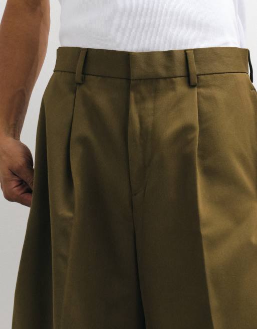 ASOS DESIGN bermuda sartoriali a pieghe verde oliva, 5 di 5