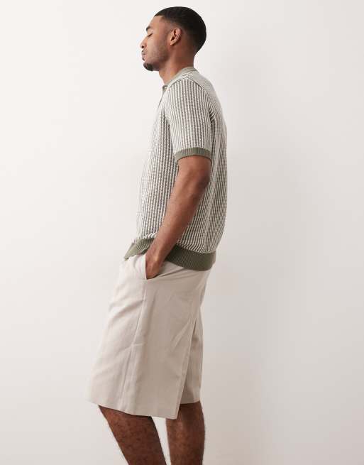 ASOS DESIGN - Bermuda sartoriali oversize in misto lino color pietra, 2 di 5