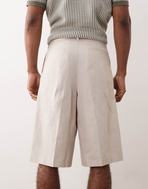 ASOS DESIGN - Bermuda sartoriali oversize in misto lino color pietra, 5 di 5