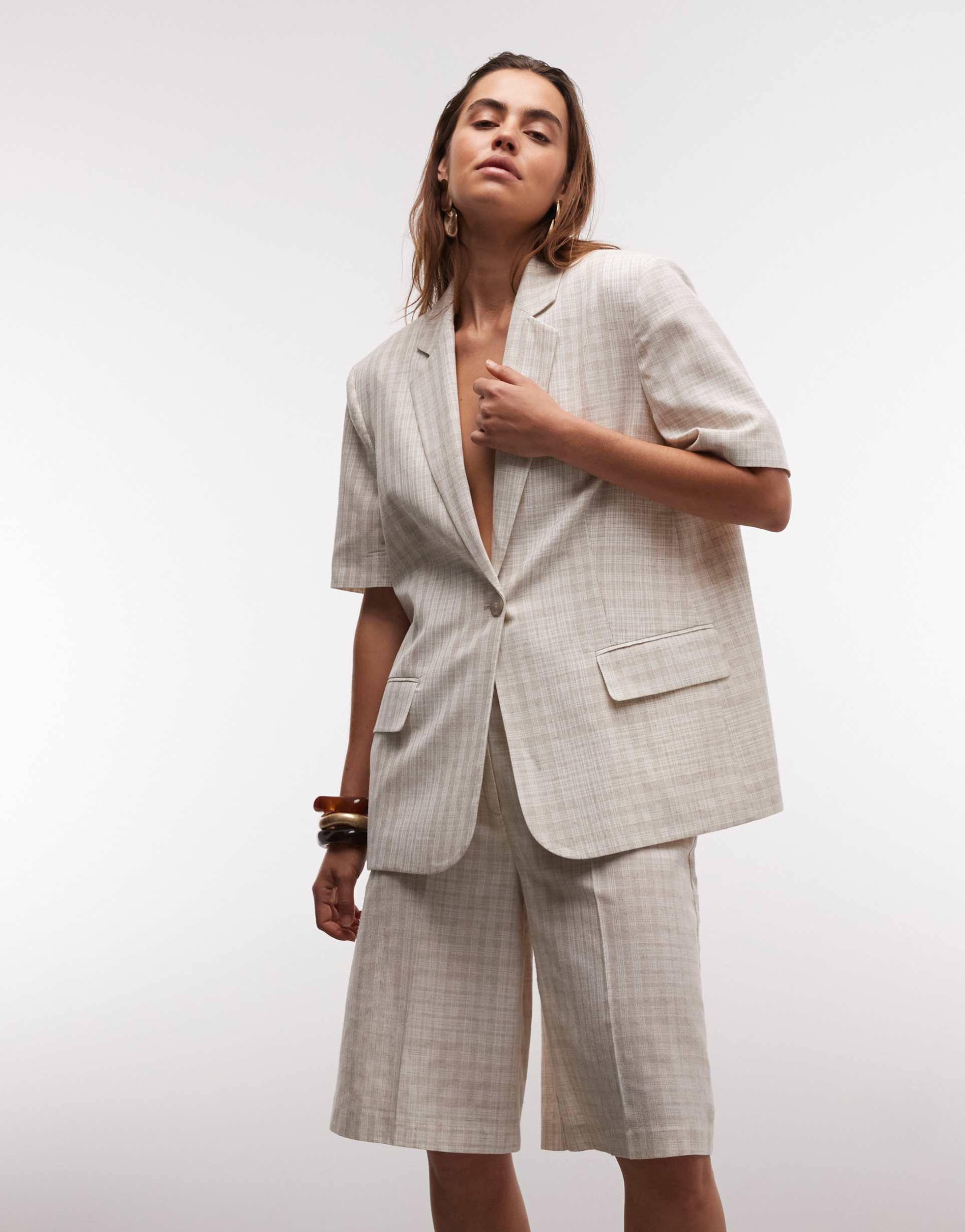 asos design bermuda short in stone plaid - part of a set