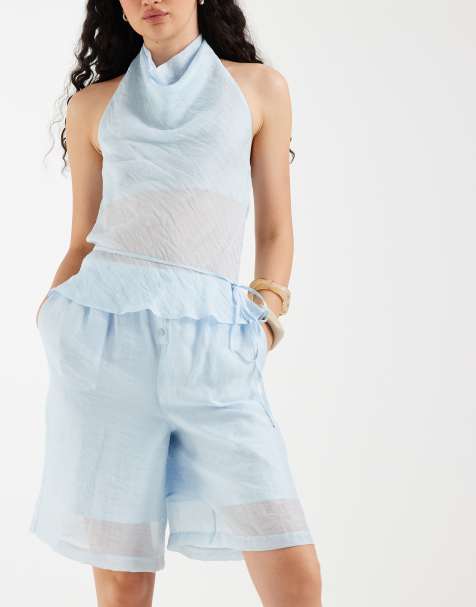 ASOS DESIGN - Bermuda stile boxer con fascia in vita celeste trasparente - view 1