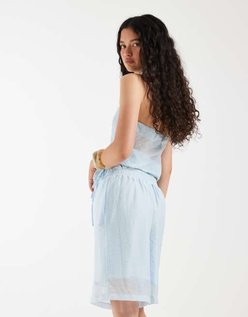 ASOS DESIGN - Bermuda stile boxer con fascia in vita celeste trasparente, 4 di 5