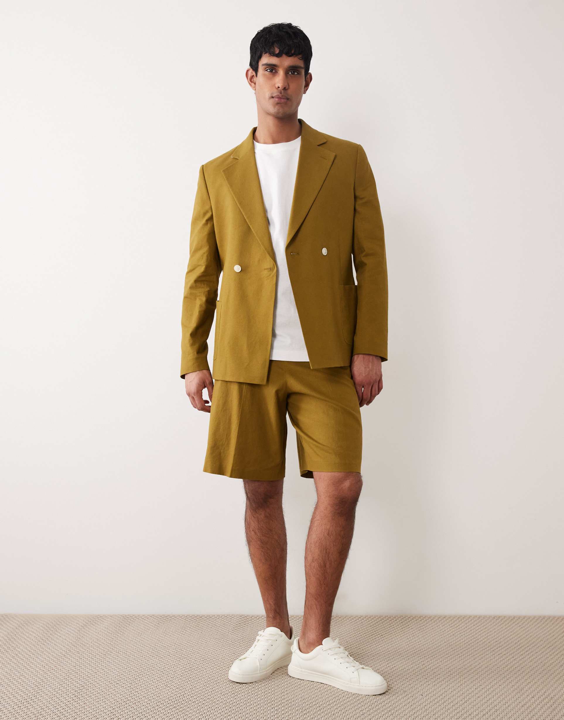 ASOS DESIGN bermuda suit shorts in khaki linen blend