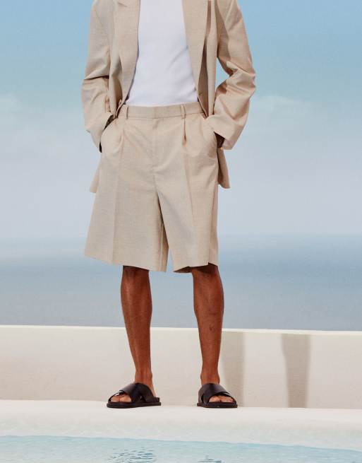 ASOS DESIGN bermuda suit shorts in stone