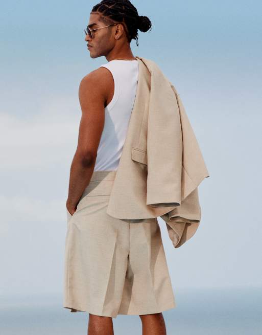 ASOS DESIGN bermuda suit shorts in stone