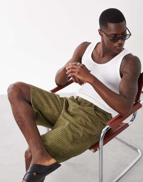 ASOS DESIGN Bermuda textured denim jorts in washed khaki - view 1