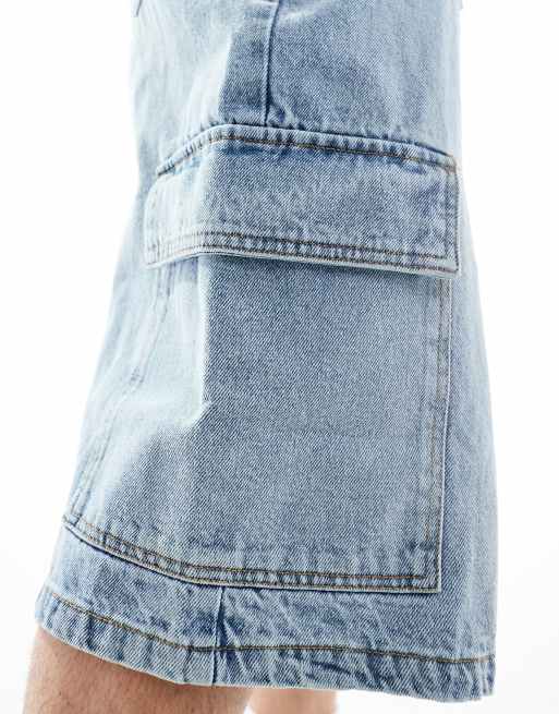 ASOS DESIGN - Bermuda ultra long à poches cargo - Bleu clair délavé, 4 de 5