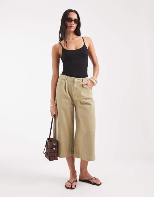 ASOS DESIGN - Bermudas color arena lavado de corte alargado