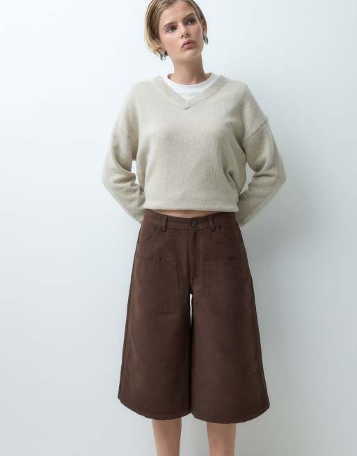 ASOS DESIGN bermudas de antelina sintética marrón, 2 de 5