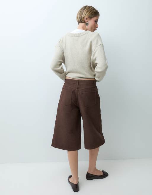 ASOS DESIGN bermudas de antelina sintética marrón, 4 de 5