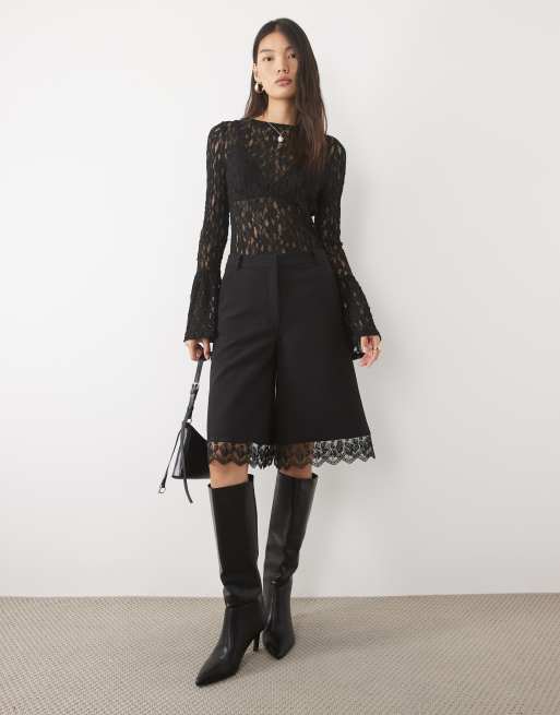 ASOS DESIGN bermudas de sastre con ribete de encaje festoneado, 3 de 5