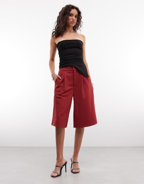 ASOS DESIGN - bermudas de sastre en sarga fluida color vino - view 1