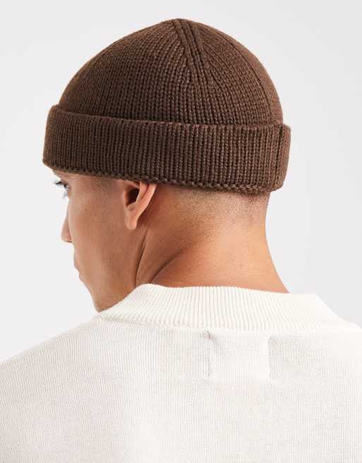 ASOS DESIGN - Berretto stile pescatore marrone cioccolato in maglia a costine, 3 di 3