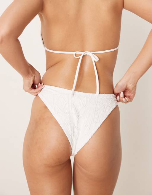 ASOS DESIGN Bertie broderie high leg bikini bottom in white, 4 of 4