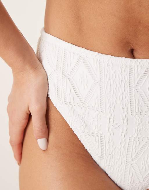 ASOS DESIGN Bertie eyelet high leg high waist bikini bottom in white
