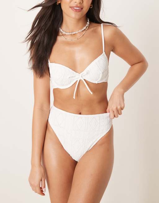 ASOS DESIGN Bertie eyelet high leg high waist bikini bottom in white