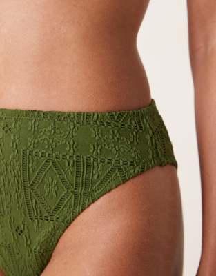 Asos Design Bertie Eyelet High Leg High Waist Bikini Bottoms In Green