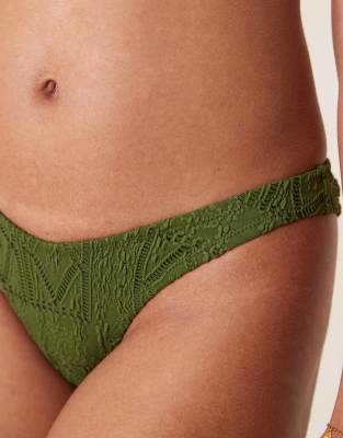 Asos Design Bertie Eyelet High Leg Hipster Bikini Bottoms In Green