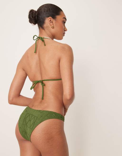 ASOS DESIGN - Bertie - Olivengrønne bikinitrusser med høj benskæring i broderie anglaise, 3 af 4