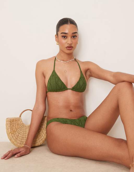 ASOS DESIGN - Bertie - Olivengrønne bikinitrusser med høj benskæring i broderie anglaise, 4 af 4