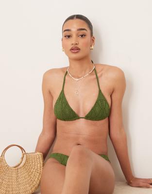 ASOS DESIGN - Bertie - Triangel-Bikinioberteil in Olivgrün mit Lochmuster