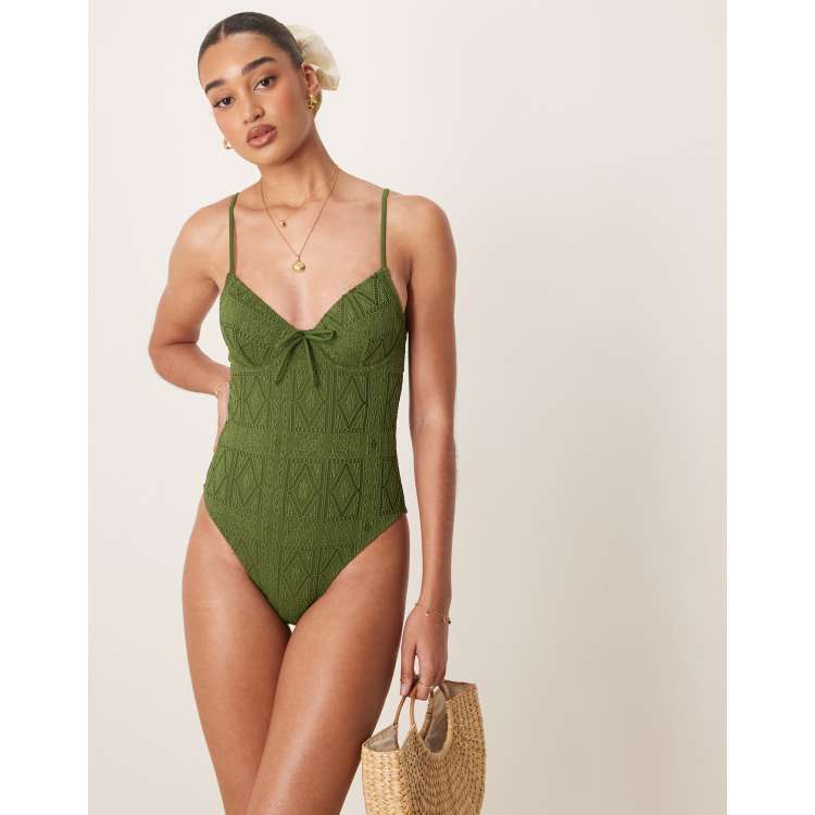 Olive Green Zip Up Swimsuit | One Piece Swimsuits