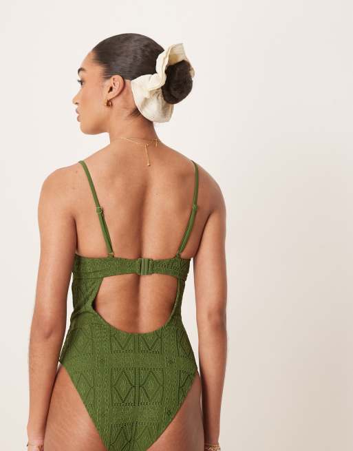Olive Green Zip Up Swimsuit | One Piece Swimsuits