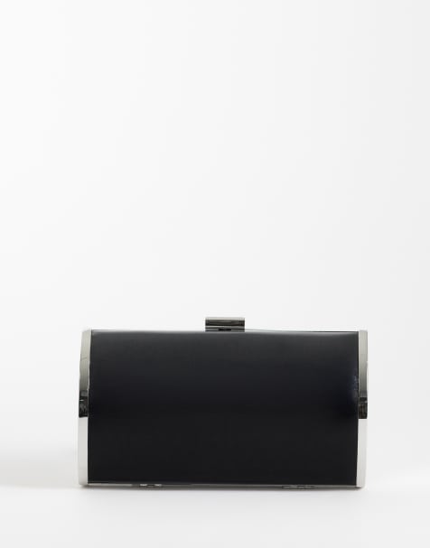 ASOS DESIGN – Beschichtete, zylinderförmige Hartschalen-Clutch in Schwarz und Silber - view 1