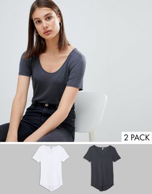 ASOS Design - BESPAREN met set van 2 T-shirts met lage ronde hals en ronde zoom-Multi