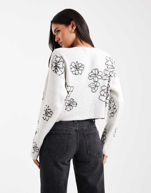 ASOS DESIGN - Best met geborduurde bloemen en gestrikte voorkant in ecru, 4 van 4