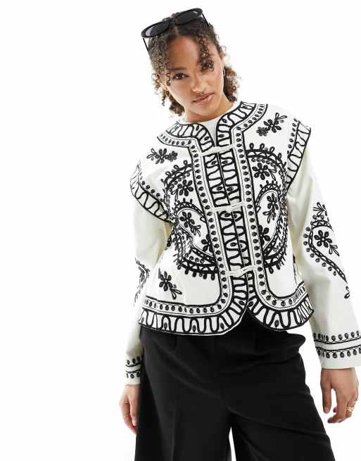 ASOS DESIGN – Bestickte Twill-Jacke in Weiß 
