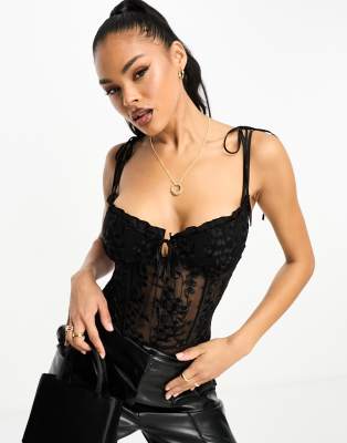 ASOS DESIGN - Bestickter Body in Schwarz